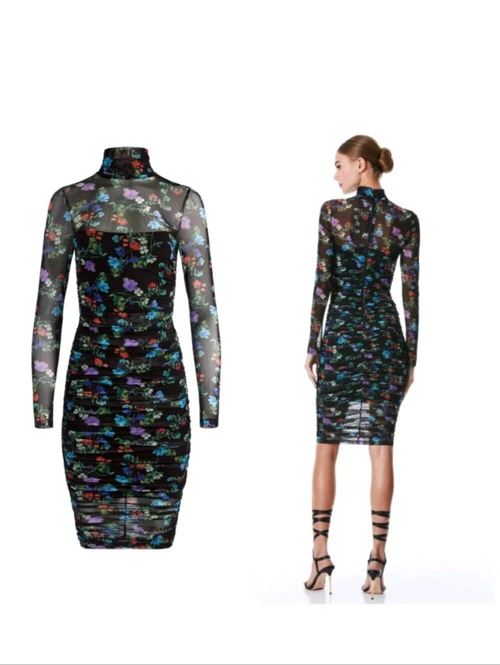ALICE + OLIVIA DELORA TURTLENECK LONG SLEEVE MIDI DRESS. Size 0 NWT $495